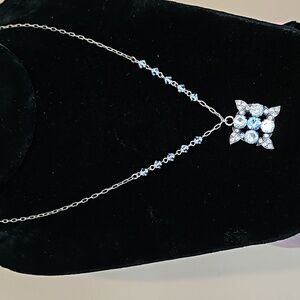 Dainty baby blue crystal and rhinestone necklace